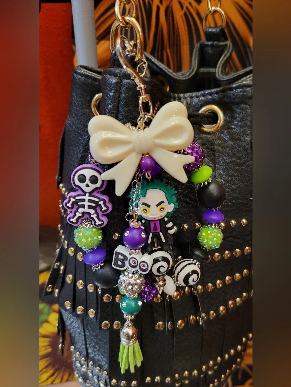 Handmade Custom Bag Charm Purse Charm Beetlejuice Halloween Keychain